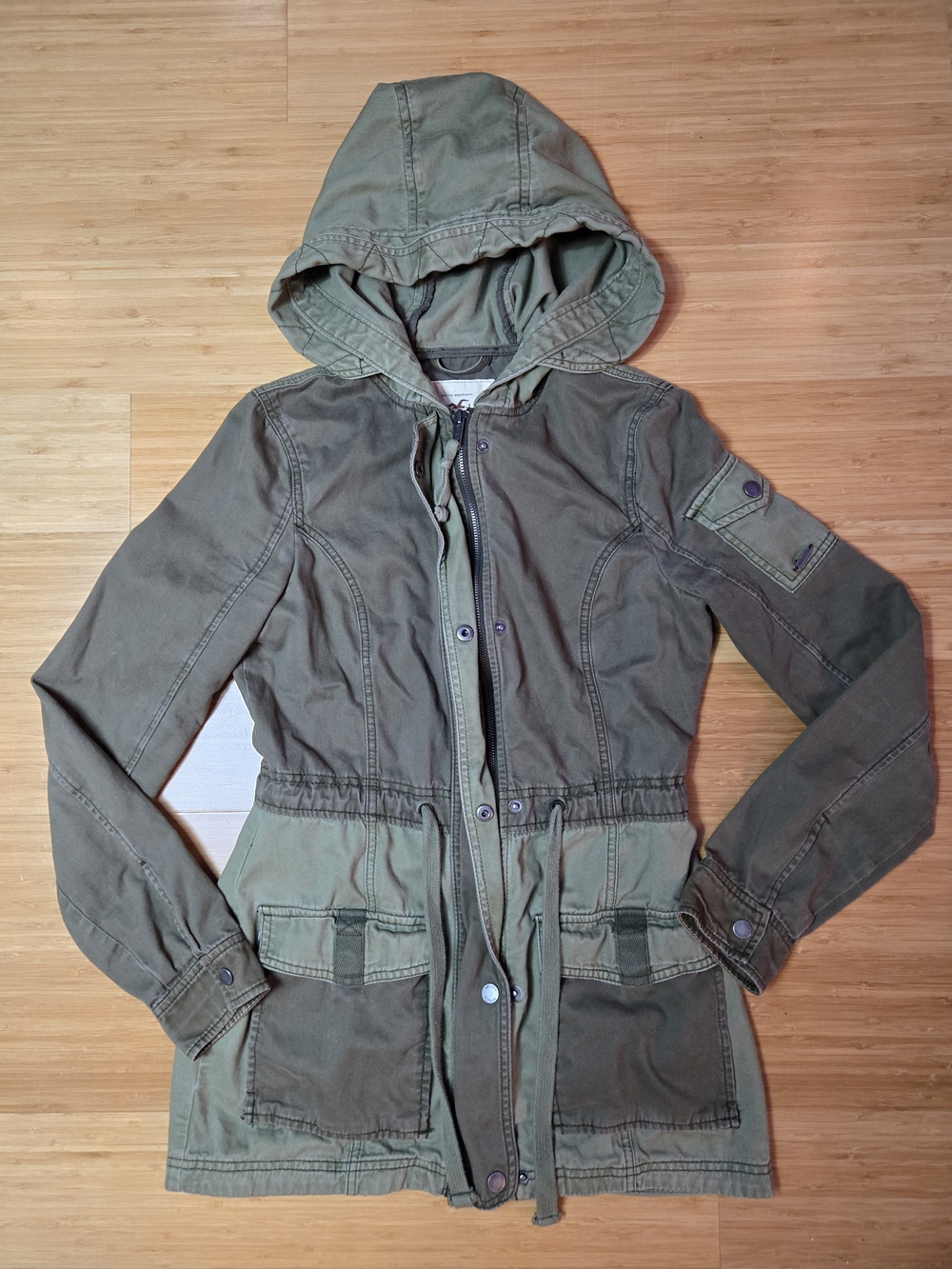 Hollister Women's Olive Green Hooded Cargo Utility Jacket